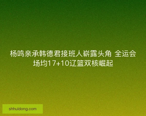 杨鸣亲承韩德君接班人崭露头角 全运会场均17+10辽篮双核崛起